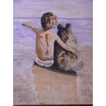 Niño con perro en la playa