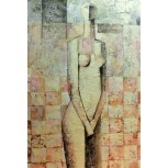 Desnudo  pétreo sobre pared de azulejos, (obra antigua).