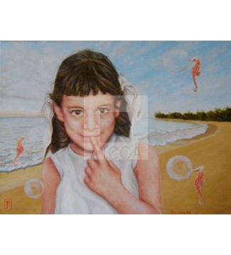 Niña y caballitos de mar