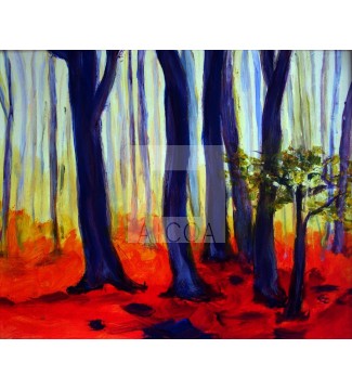 bosque con suelo en rojo