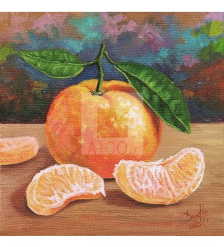 Mandarina sobre la mesa