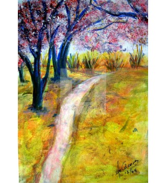camino bajo almendros