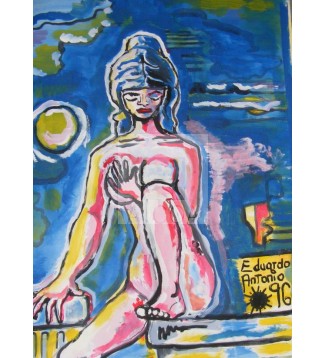 mujer sentada bajo la luz de la luna