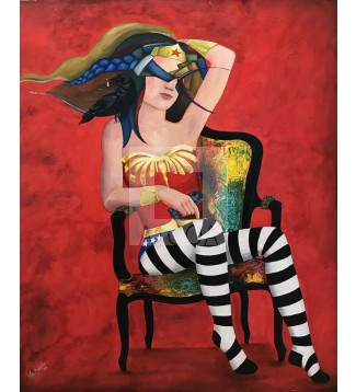 MUJER MARAVILLA EN SILLON DE HARVING 