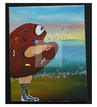 PALETA DE PINTORA EN BUSCA DE INSPIRACIÓN CUADRO COMIC
